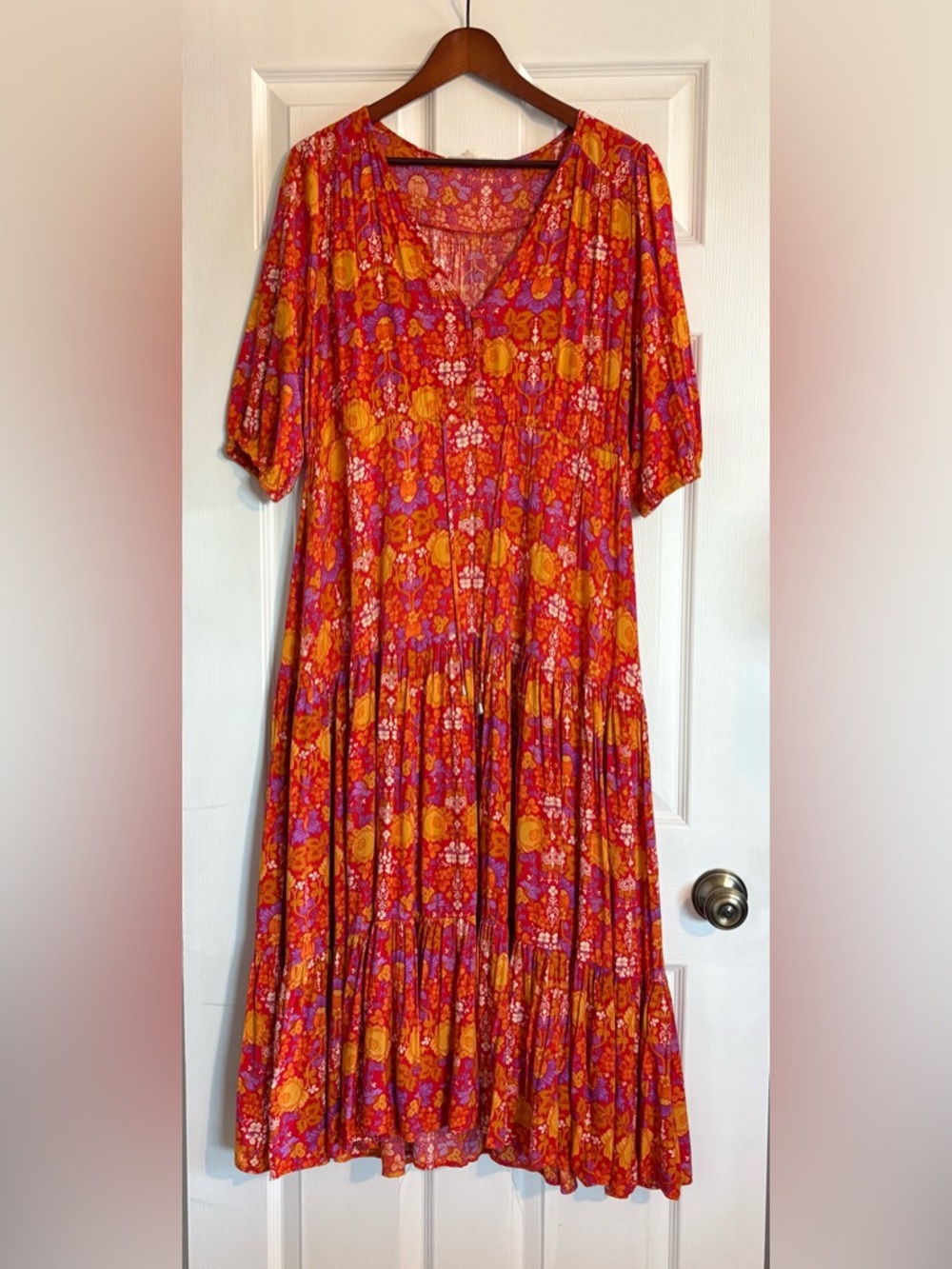 Abel The Label Floral Prairie Front Split Boho Cottagecore Midi Dress Size Large - Picture 2 of 14
